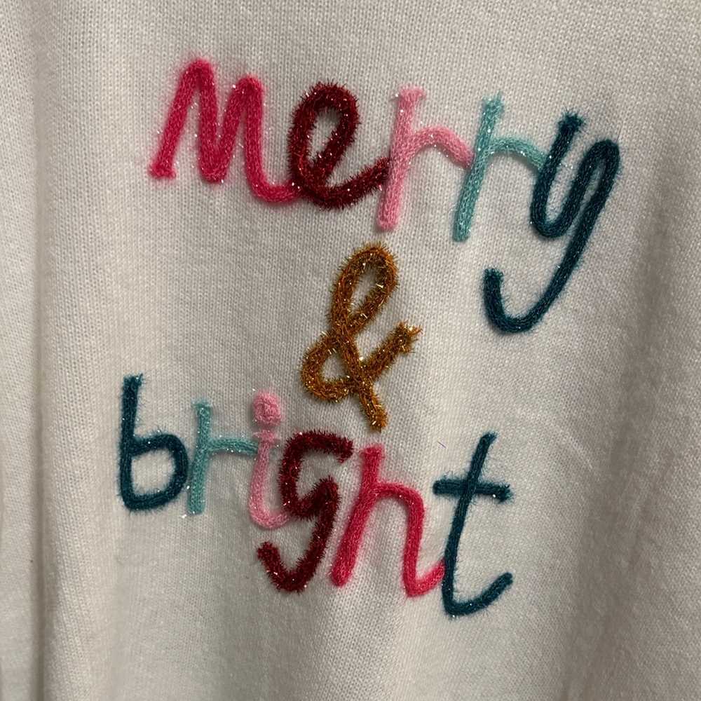 Festive White Sweater with Colorful Design— “Merry & Bright” - Picture 4 of 10